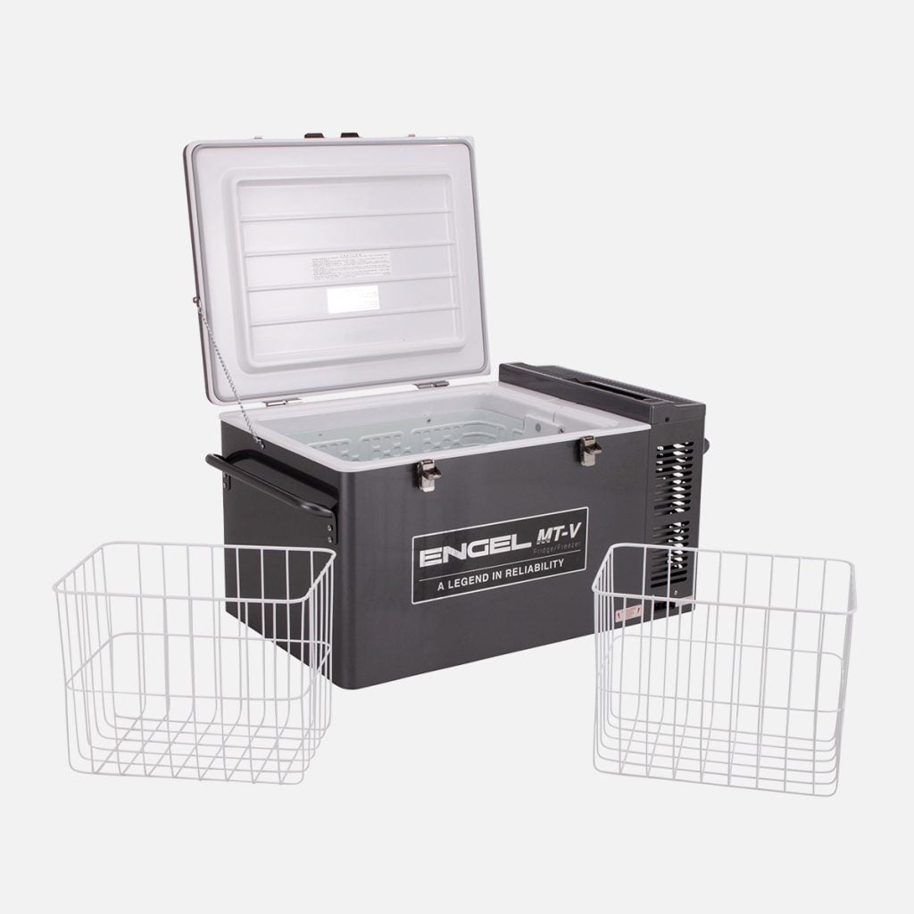 Engel MT-V Portable Fridge Freezer 60 Litre MT60F-G4D-V Open with empty baskets.